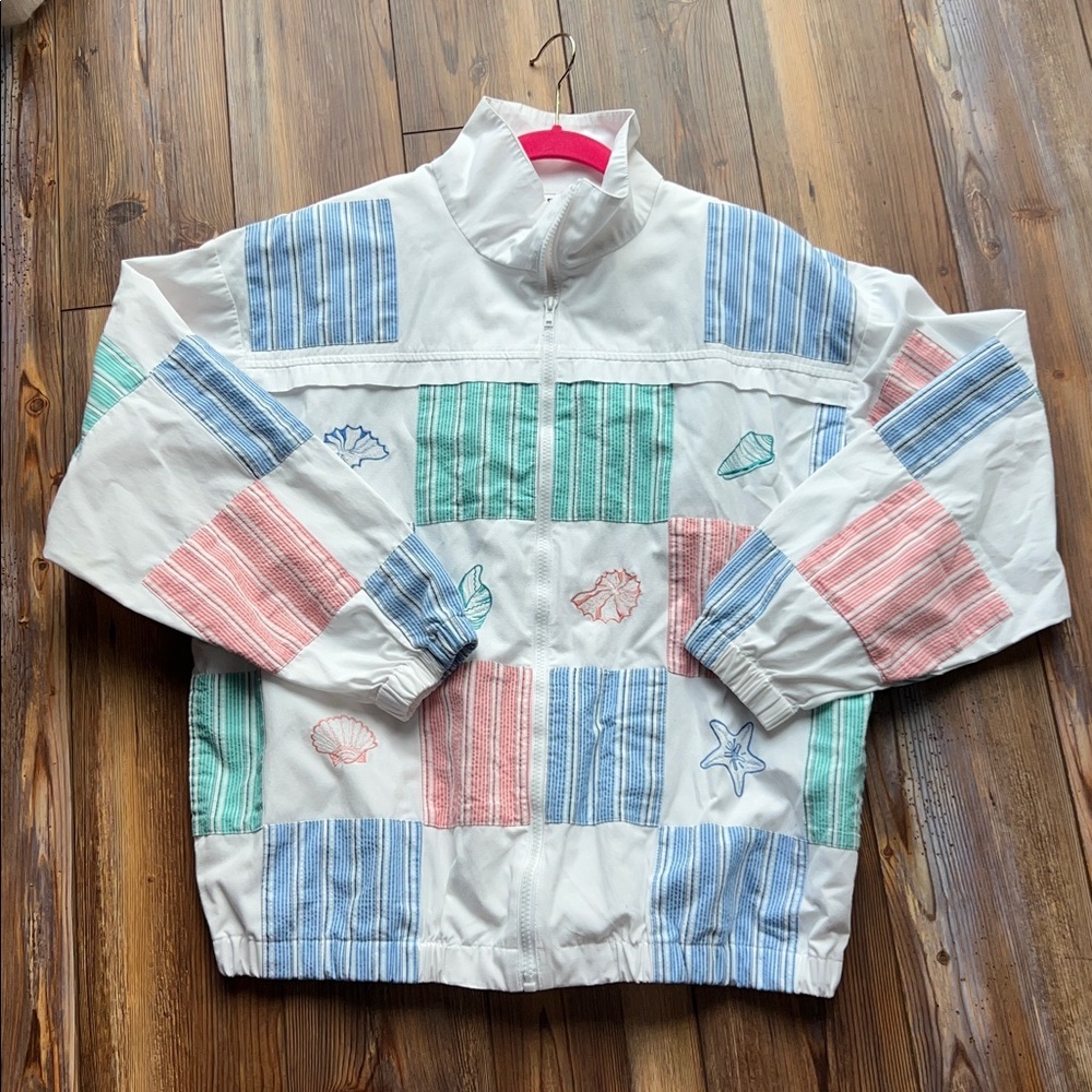 Vintage Koret Windbreaker: 90s Beach Sea Shells Cotton Jacket, Women's M
